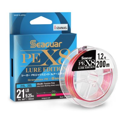 Seaguar PEX8 Lure Edition Braid
PEX8 Lure Edition micro braid is a high-performance 8-strand braided line with exceptionally thin diameters. Compared to other braided lines, it is 22 percent thinner. Its coloring is high visibility Passion Pink with contrasting lime green segments every meter, allowing anglers to gauge lure depths and detect bites by watching the line. It's offered in 200-meter spools, which is 219 yards and comes in six unique pound test sizes, including 12, 16, 18, 21, 24, and 33 lb. tests
The first thing that Palaniuk noticed when spooling up PEX8 was how thin it was. "This stuff is incredibly thin and you have to change your thinking and look at the diameter of the line instead of just the pound test on the box," he said. "I've bumped up to 18 and 21 lb. test sizes for PEX8 where I would have normally used 10 or 15 lb. test braid. It's that much thinner."
The diameter of a braided line is crucial, according to Palaniuk, for many different fishing scenarios. "The smaller diameters have many benefits, especially when fishing with techniques like mid-strolling while watching your forward-facing sonar," he began. "For one, the bait moves correctly with a more natural action because there's less resistance. It also eliminates the bow in your line that happens with thicker braids, so your bait will get to those fish you see on your screen much faster. Eliminating that slack leads to much better hooksets, so you'll also land more fish."
&nbsp;